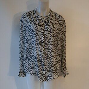 Womens Juicy Couture White Black 100% Silk Animal Print Top Blouse M